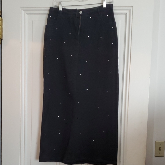 Elegant Black Denim Skirt with Crystal Embellishments